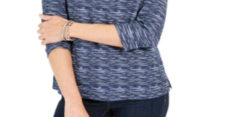 Karen Scott Women's Zip Neck Pullover Blue Size Small