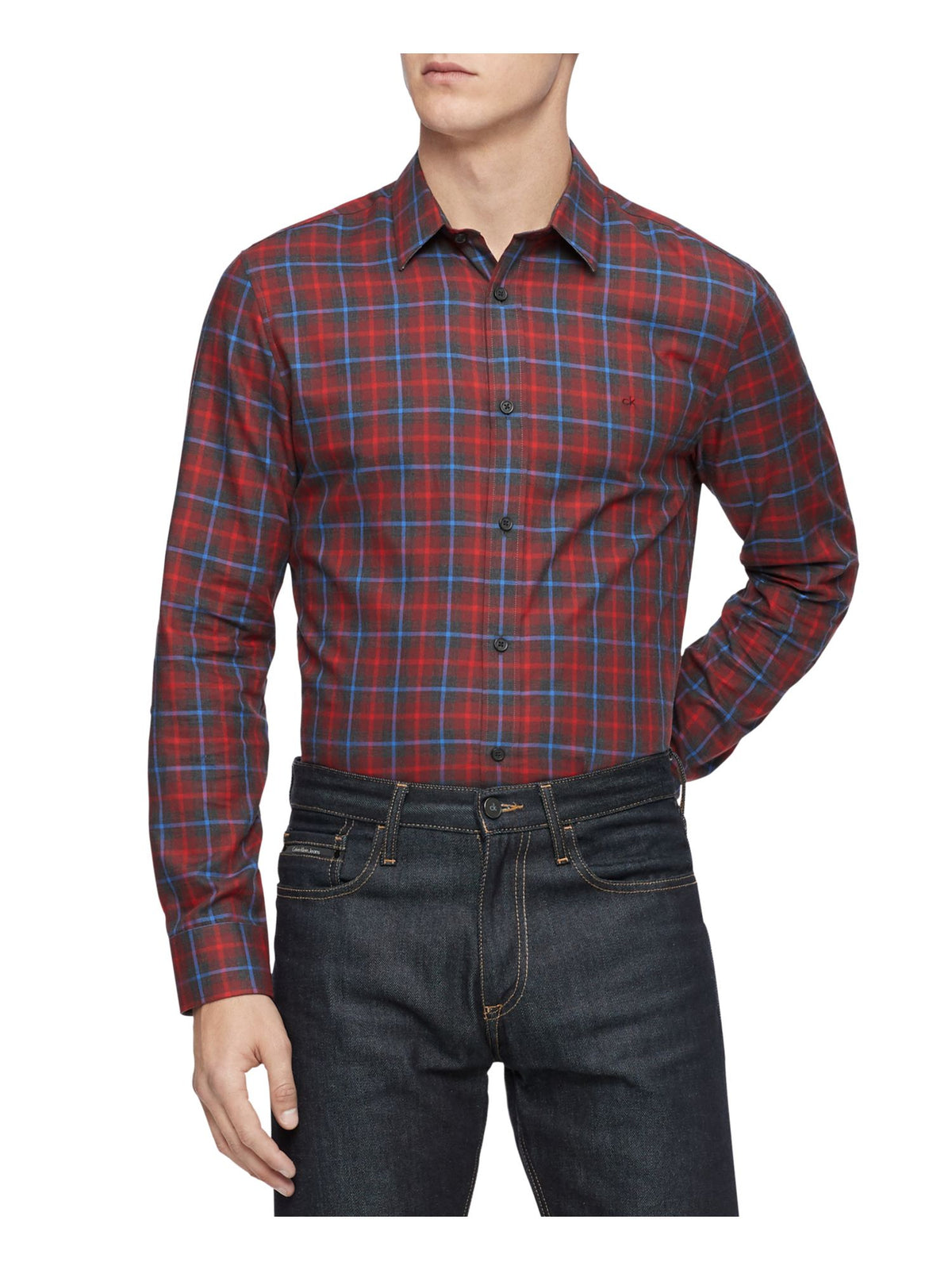 Calvin Klein Men's Classic Fit Plaid Shirt Red Size XX-Large