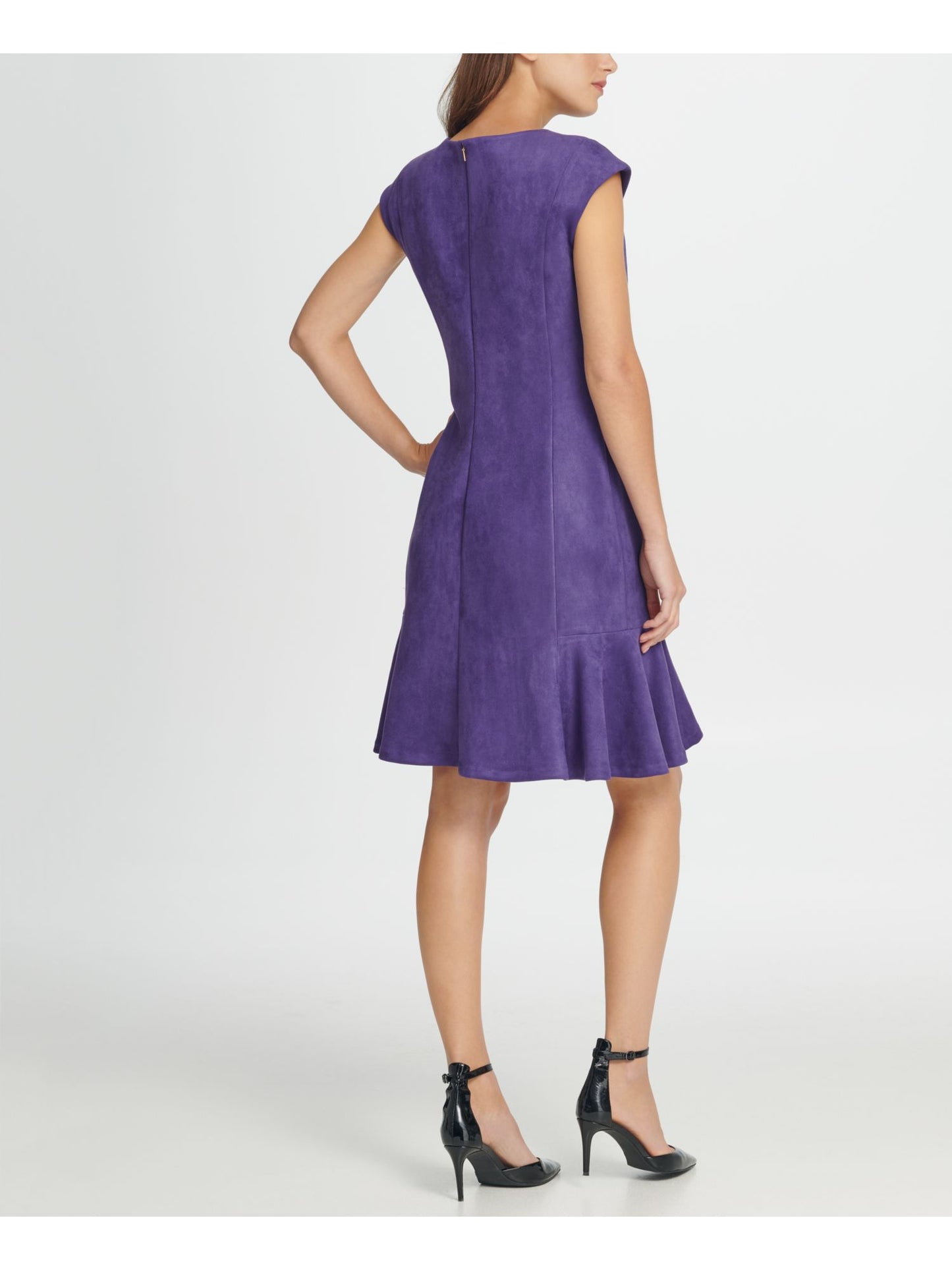 DKNY Women's Cap Sleeve Jewel Neck Knee Length Fit Flare Party Dress Purple Size 14