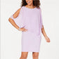 MSK Women's Slit Sleeves Short Sleeve Boat Neck Mini Party Shift Dress Purple Size Small