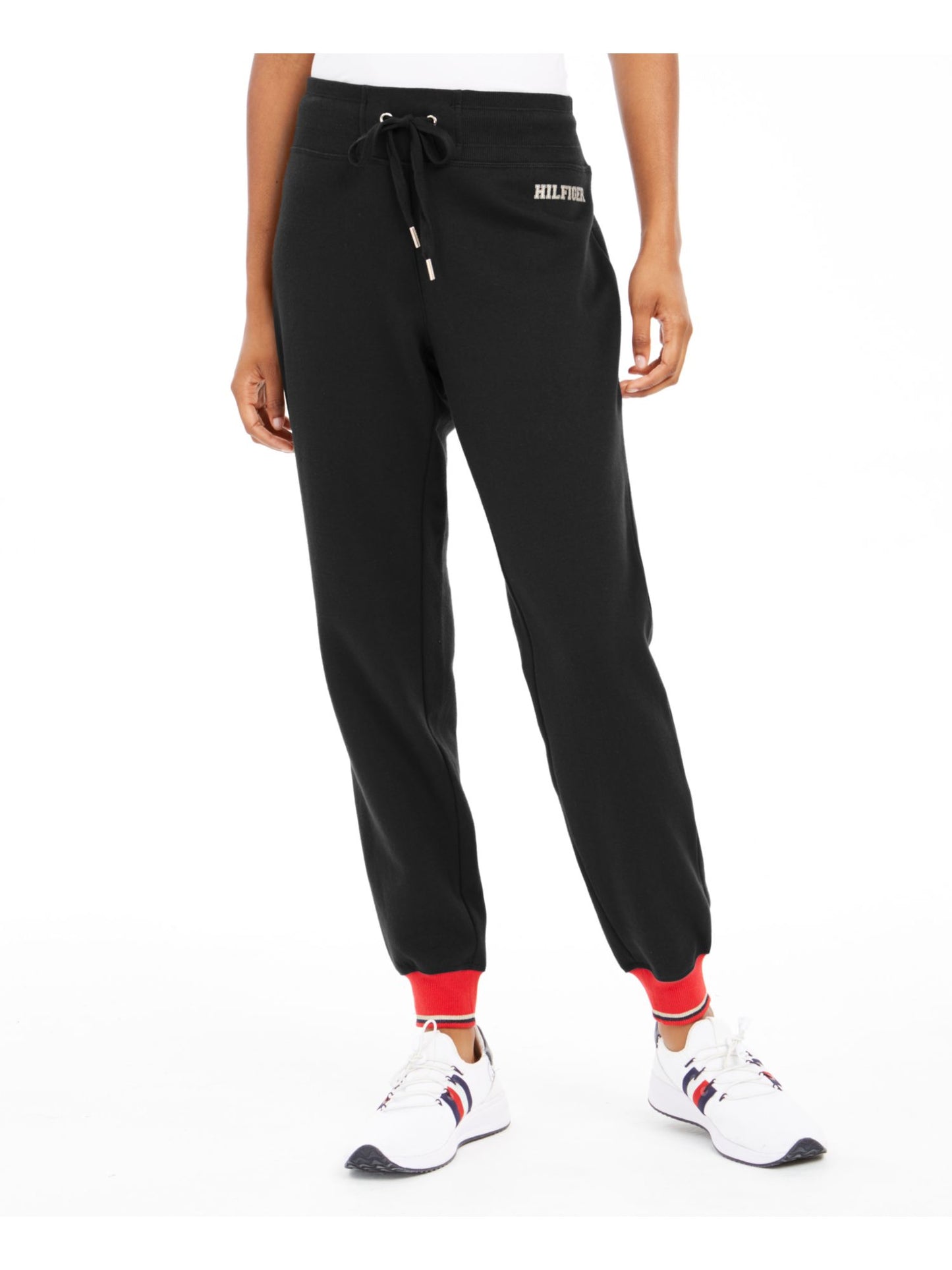 Tommy Hilfiger Women's Sport Fleece Varsity Joggers Black Size Large
