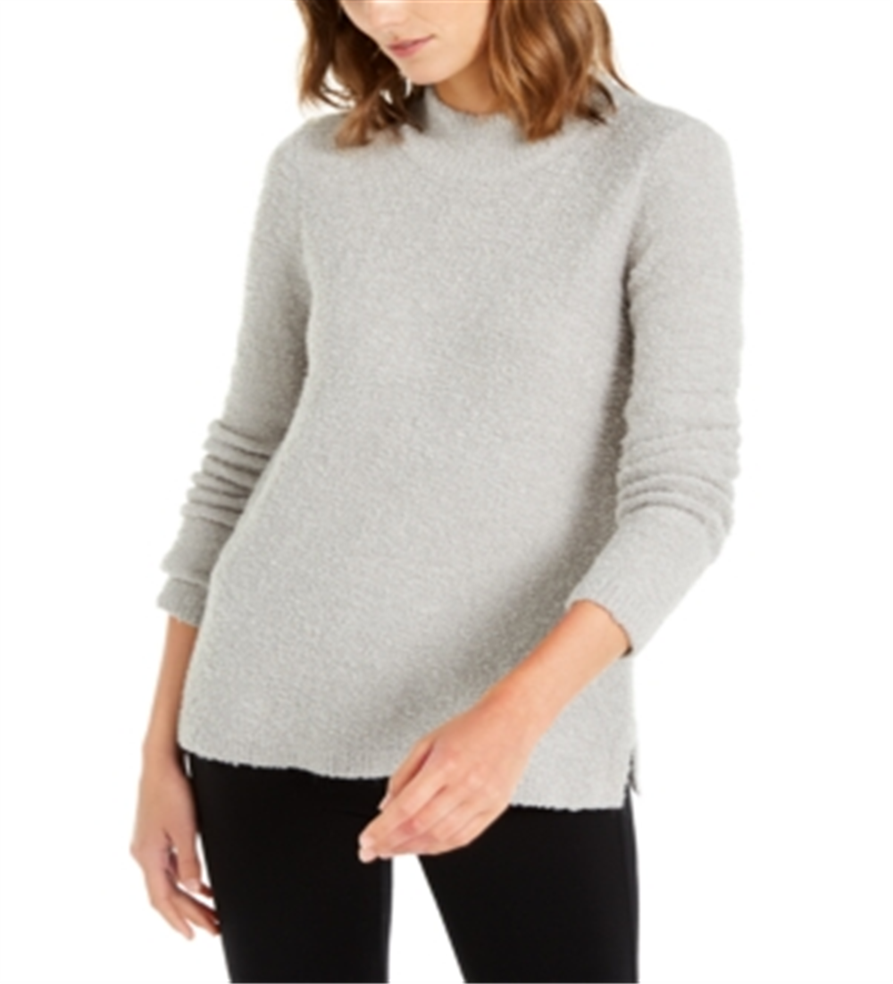 Alfani Women's Mock Neck Boucle Sweater Gray Size X-Small