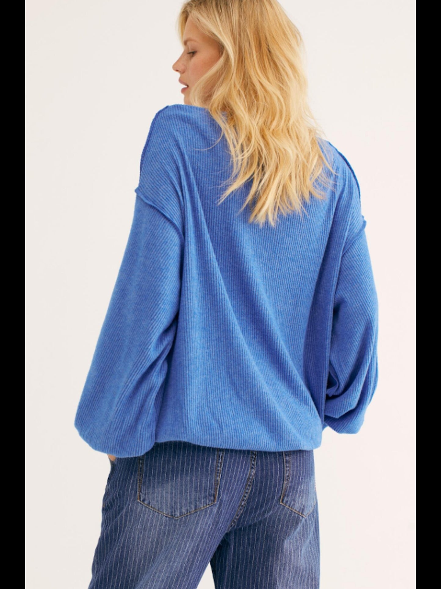 Free People Women's  Heather Long Sleeve Crew Neck Top Blue Size Small