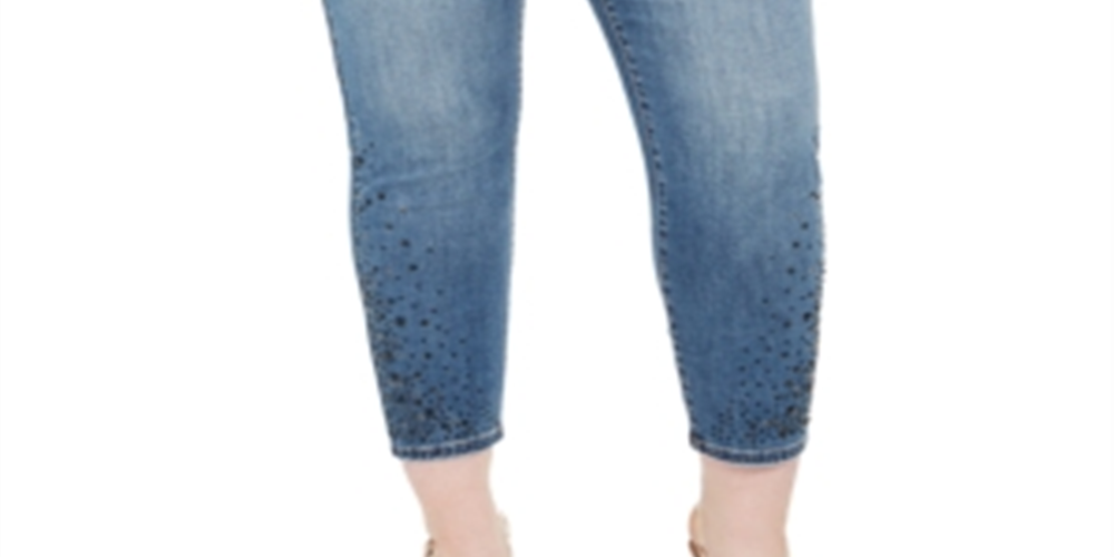 INC International Concepts Women's Rhinestone Ankle Skinny Jeans Blue Size 28W