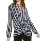 Bar III Women's Stripe Twisted Front Button up Shirt Blue Size Small