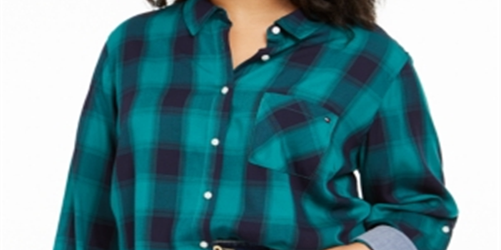 Tommy Hilfiger Women's Plus Plaid Shirt Green Size 2XL