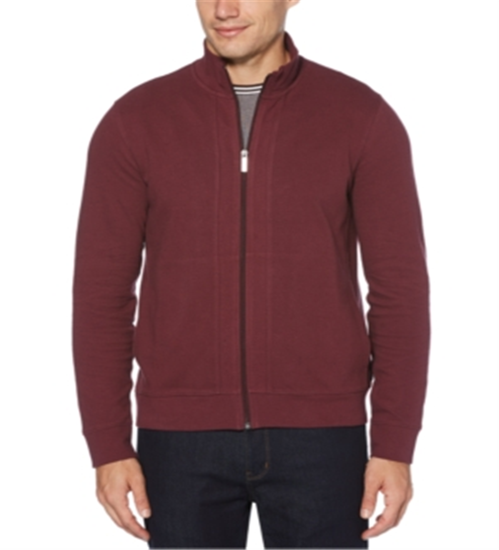 Perry Ellis Men's Ottoman Rib Knit Full Zip Long Sleeve Shirt Wine Size X-Large