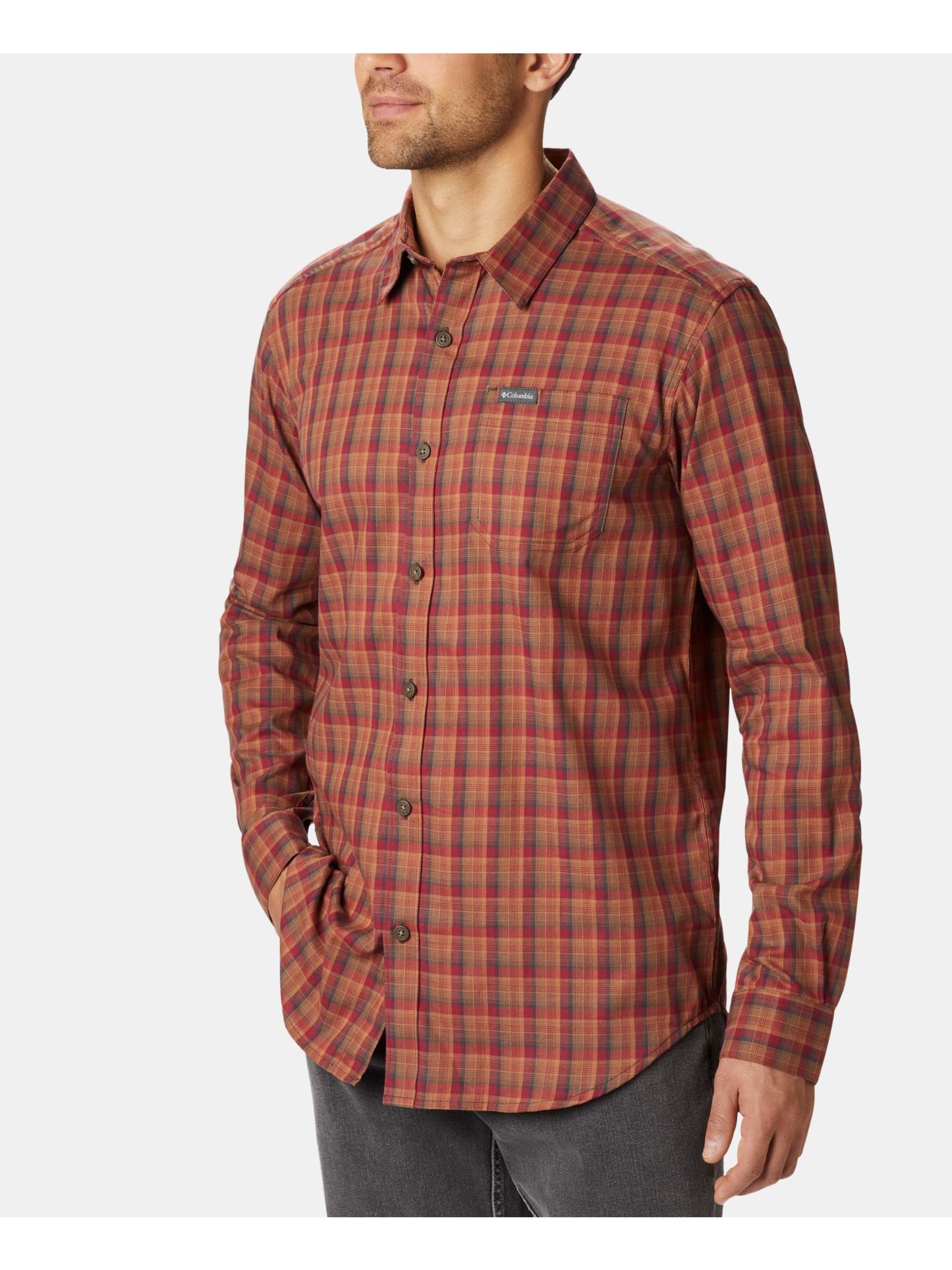 Columbia Men's Shirt Size Big Vapor Ridge Iii Classic Fit Orange  Size Large