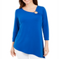 JM Collection Women's Asymmetrical Ring Tunic Blue Size Medium