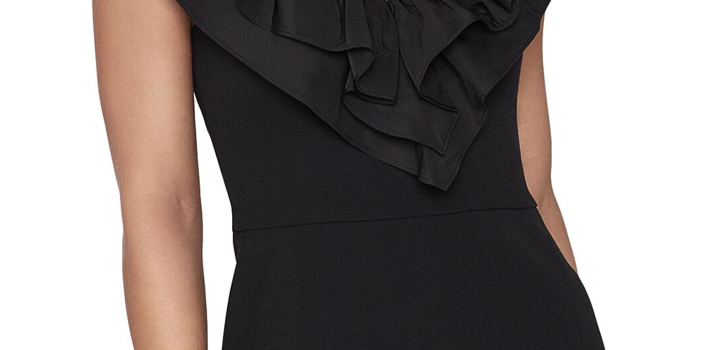Bcbgmaxazria महिलाओं के लिए पेपलम रफ़ल्ड टॉप काला साइज़ XXS