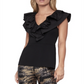 Bcbgmaxazria महिलाओं के लिए पेपलम रफ़ल्ड टॉप काला साइज़ XXS