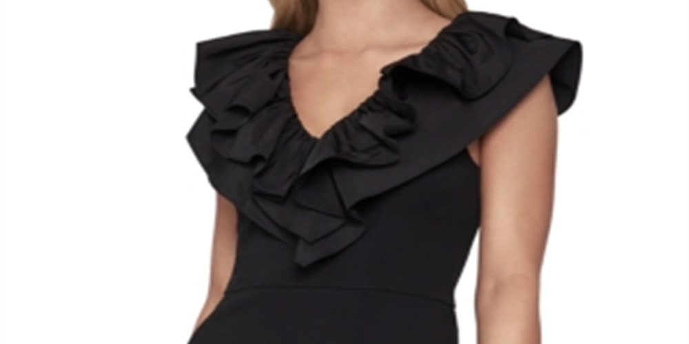 Bcbgmaxazria महिलाओं के लिए पेपलम रफ़ल्ड टॉप काला साइज़ XXS