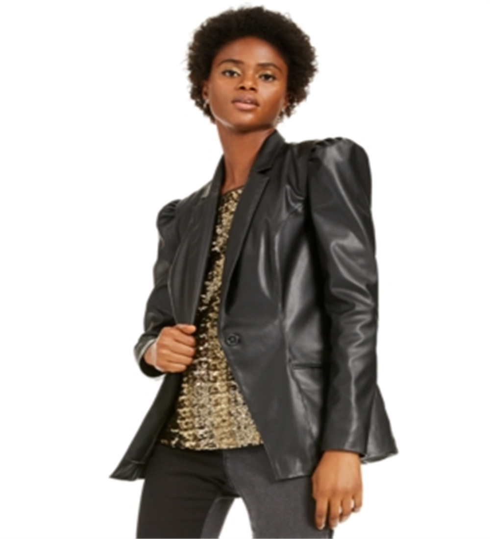 INC International Concepts Women's Faux Leather Coated Blazer Black Size Small