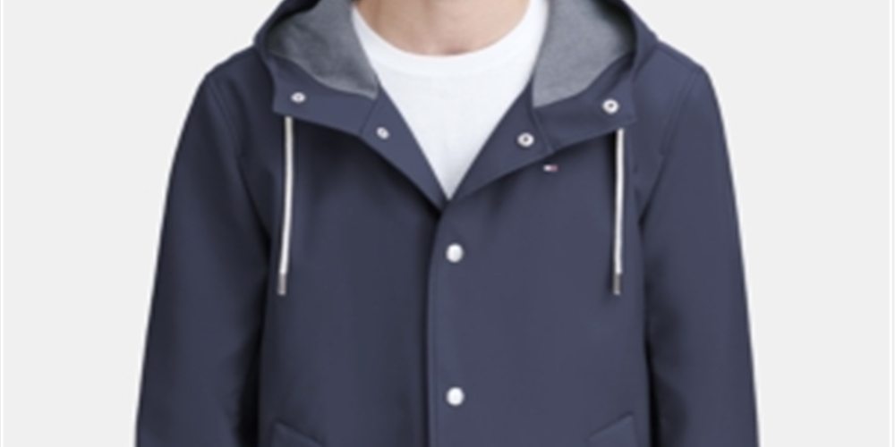Tommy Hilfiger Men's Rubberized Pu Midlength Hooded Blue Size Medium