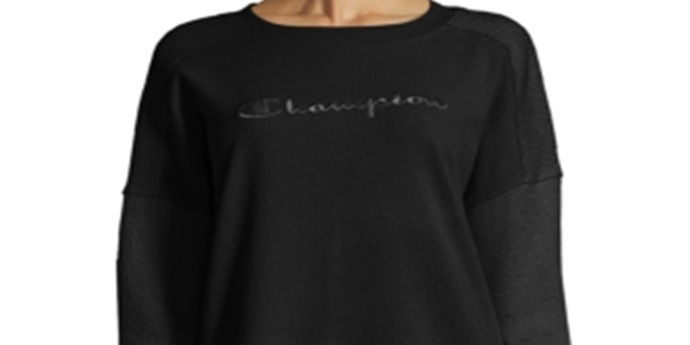 Champion Women's Heritage Cotton Mixed Texture Sweatshirt Black Size Medium