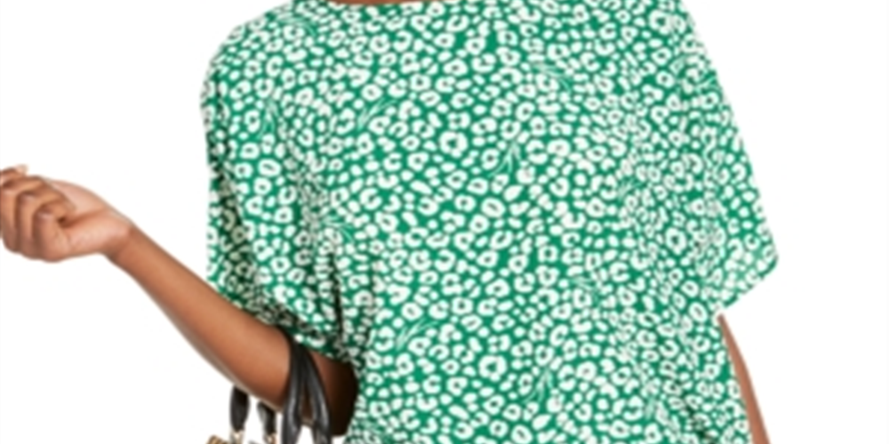 Michael Kors Women's Leopard Print Side Tie Top Green Size 2XL