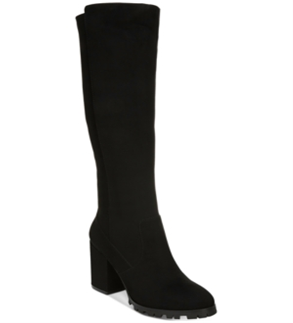 Bar Iii Womens Black 0.5 Platform Stretch Gore Lug Sole Padded Gypsee Round Toe Block Heel Zip-up Heeled Boots 10 M