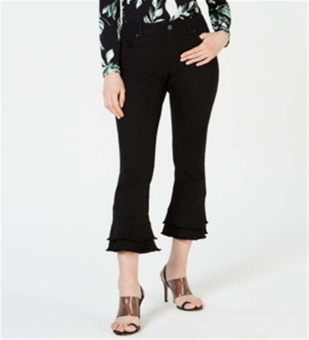INC International Concepts Women's Double Ruffle Hem Curvy Ankle Jeans Black Size 2