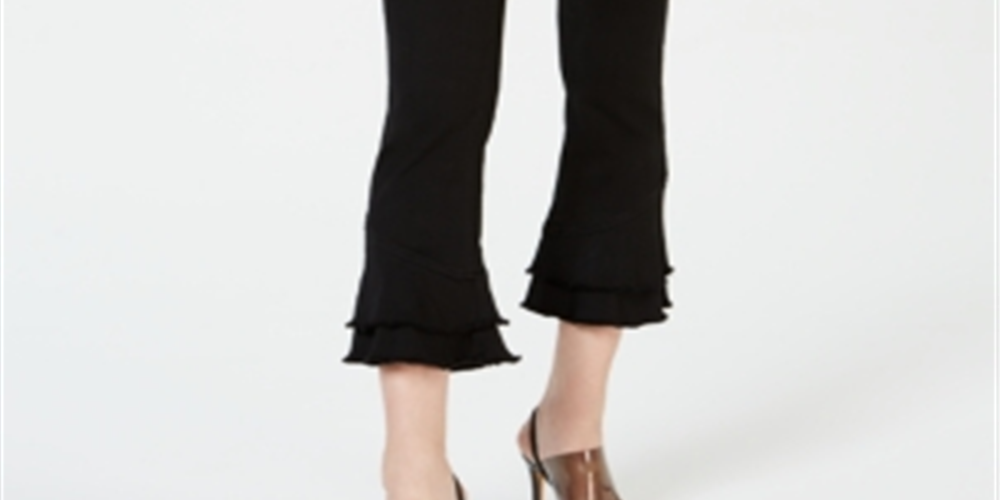 INC International Concepts Women's Double Ruffle Hem Curvy Ankle Jeans Black Size 2