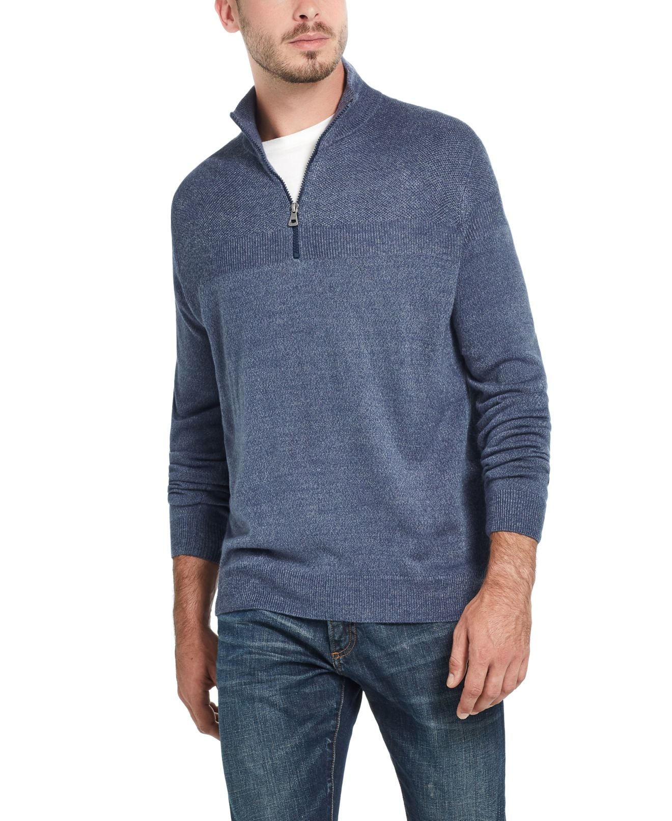 Weatherproof Vintage Men's 1/2 Zip Ribbed Collar Sweater Blue Size Large