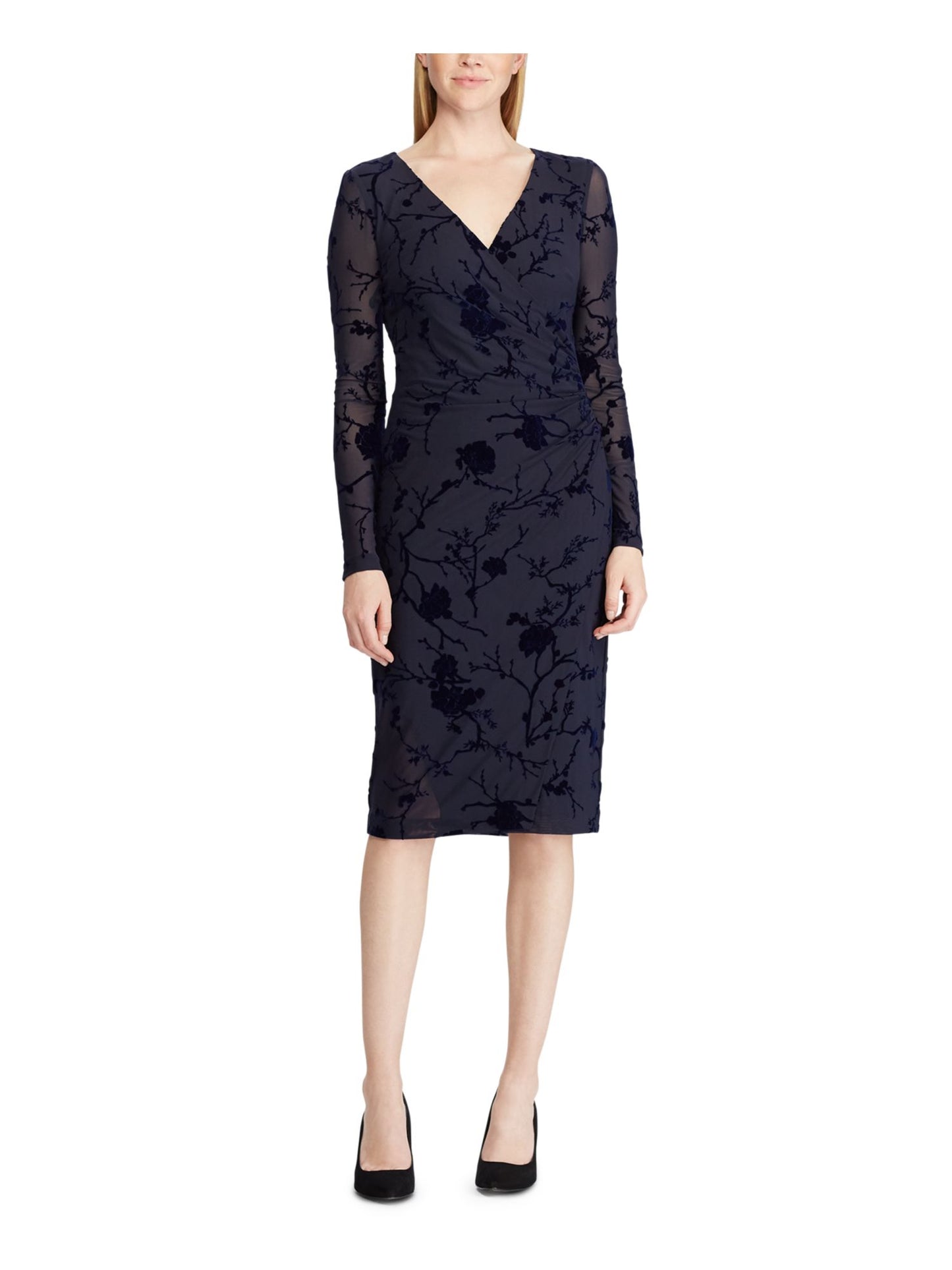 ralph-lauren-womens-floral-long-sleeve-v-neck-below-the-knee-body-con-cocktail-dress-navy-size-8p