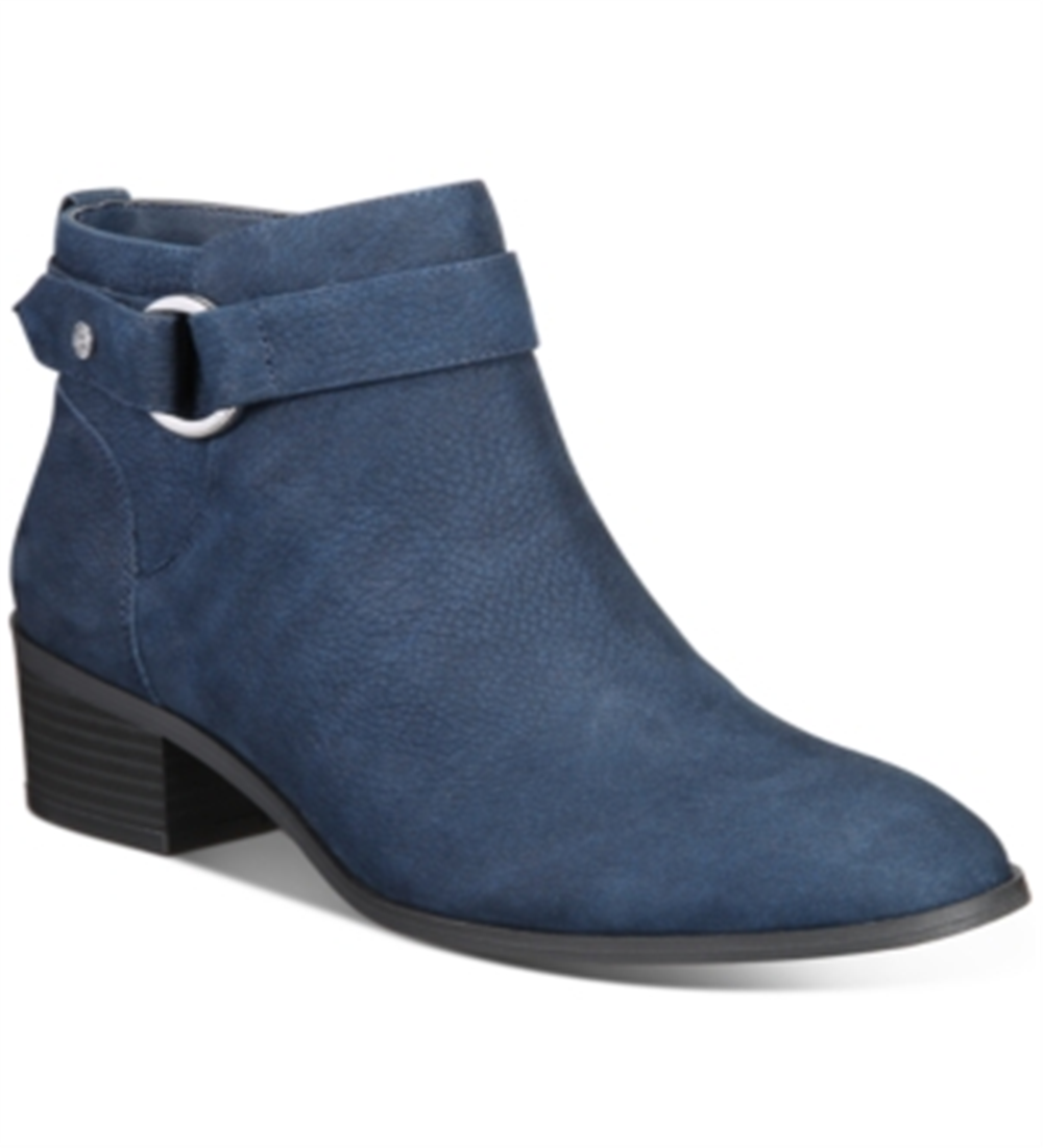 Giani Bernini Putneyy Memory Foam Block-Heel Booties Deep Midnight Leather Blue Size 9 M