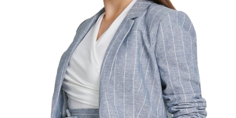 DKNY Women's Pinstripe One Button Blazer Blue Size 18