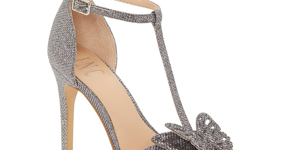 INC International Concepts Women's Rainor Fabric Peep Toe T-Strap Classic Pumps Silver Size 6.5 M