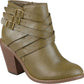 Journee Collection Womens Strap Stacked Heel Booties Green Size 7