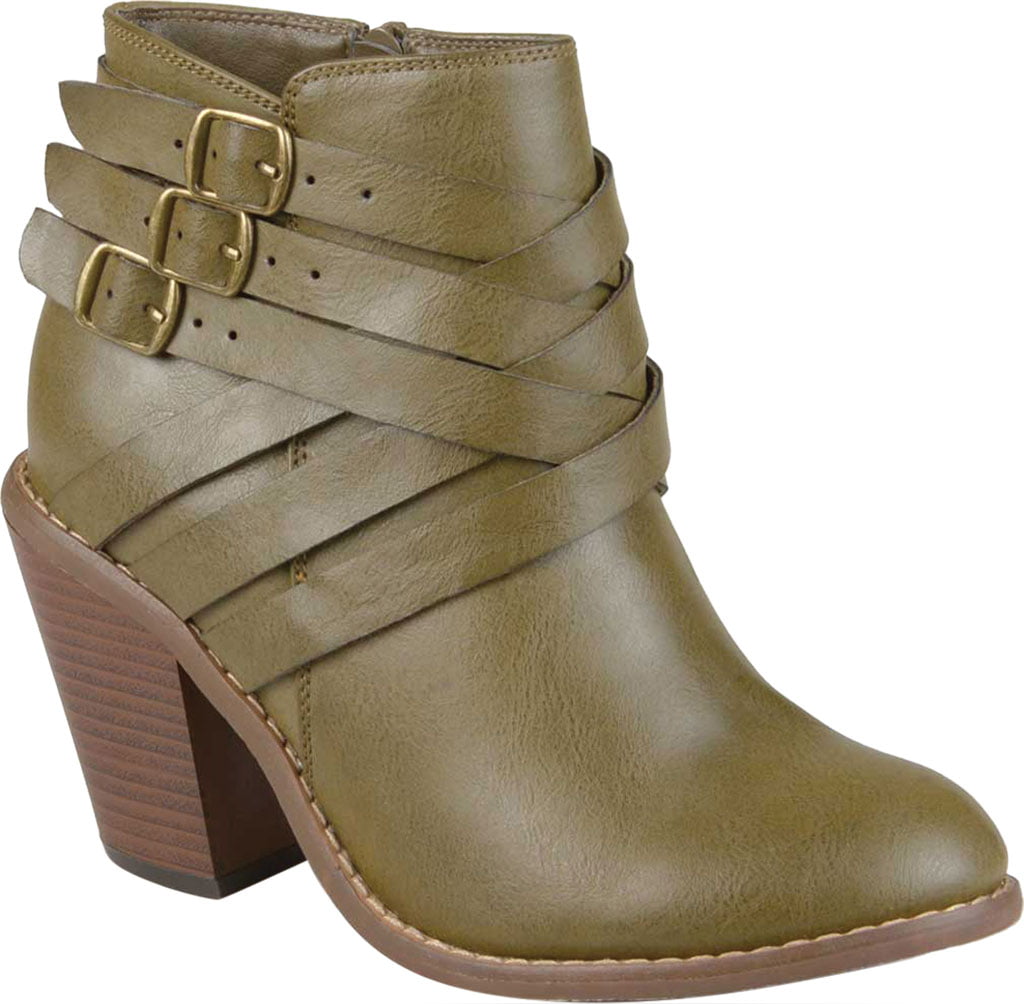 Journee Collection Womens Strap Stacked Heel Booties Green Size 7