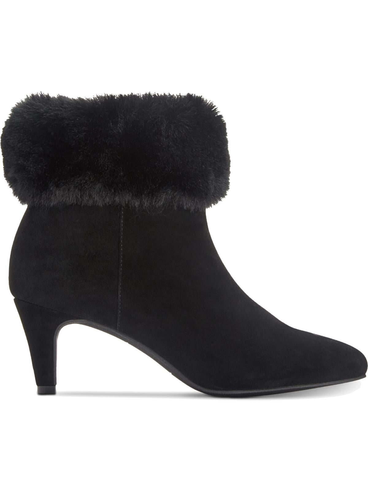 Alfani Womens Hansonn Faux Suede Faux Fur Trim Booties Black Size 7.5 M