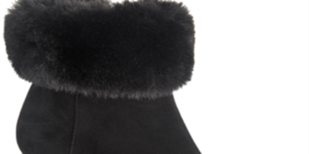 Alfani Womens Hansonn Faux Suede Faux Fur Trim Booties Black Size 7.5 M