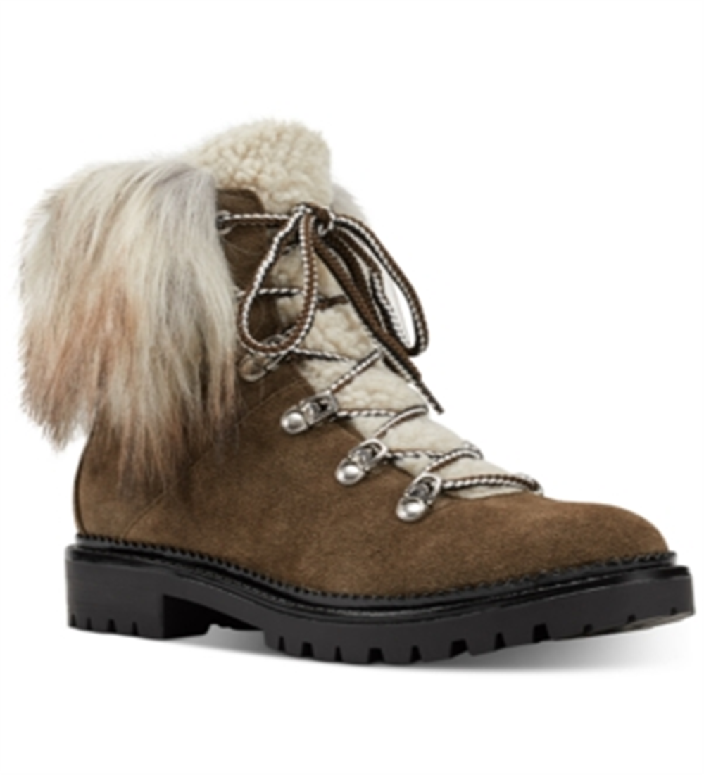 Nine West Alex Faux-Fur Booties Women's Shoes Brown Size 9.5