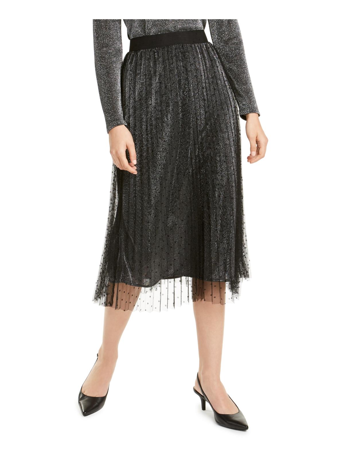 Alfani Women's Shutter Pleat Mesh Overlay MIDI Skirt Gray Size Medium