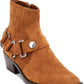 Dkny Womens Brown Harness Strap Geometric Hardware Stretch Gore Padded Mina Square Toe Block Heel Zip-up Leather Booties 6 M