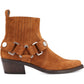 Dkny Womens Brown Harness Strap Geometric Hardware Stretch Gore Padded Mina Square Toe Block Heel Zip-up Leather Booties 6 M