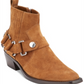 Dkny Womens Brown Harness Strap Geometric Hardware Stretch Gore Padded Mina Square Toe Block Heel Zip-up Leather Booties 6 M