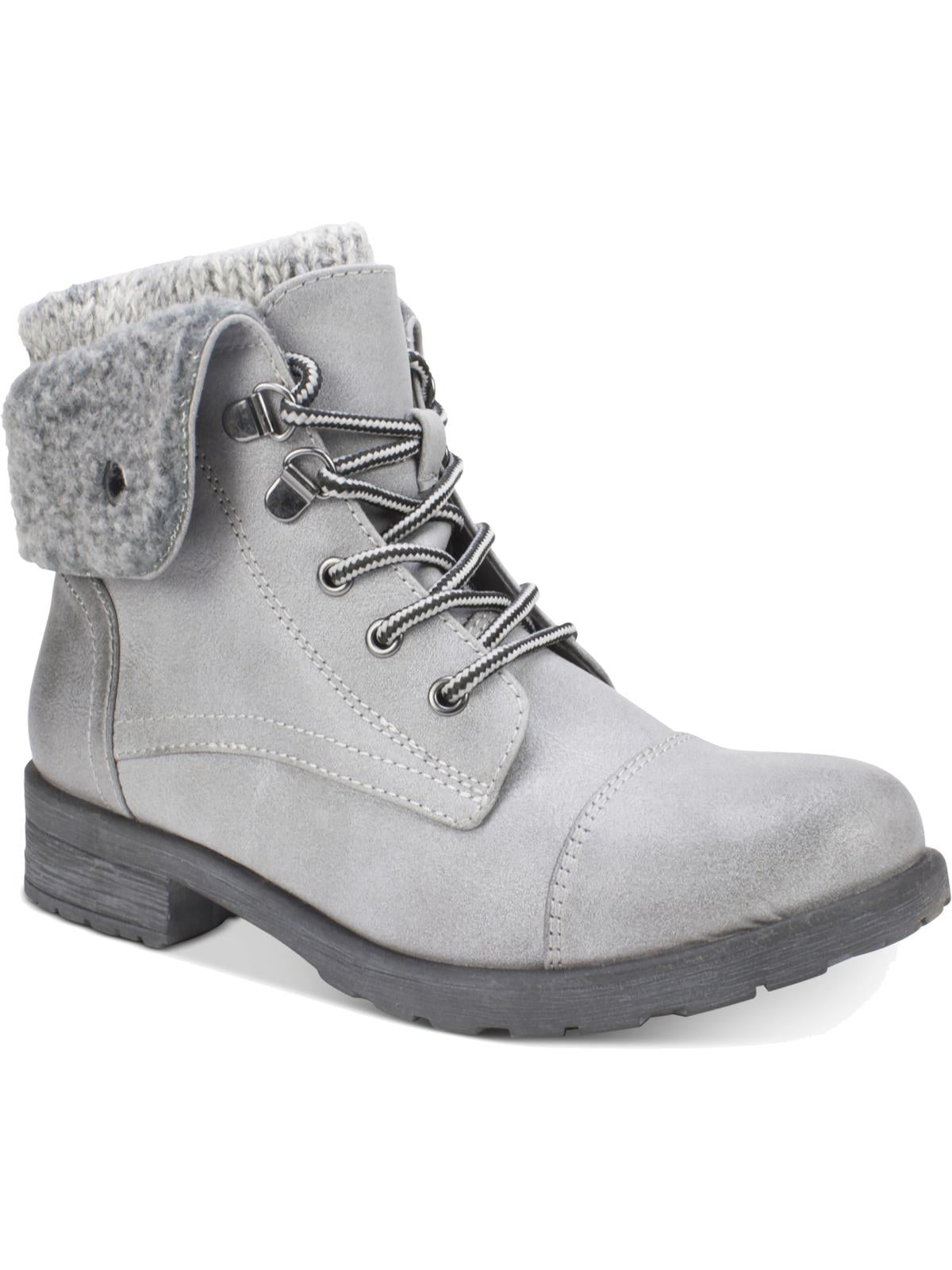 White Mountain Women's Sandro Combat Faux Leather Lug Sole Boots Gray Size 8 M