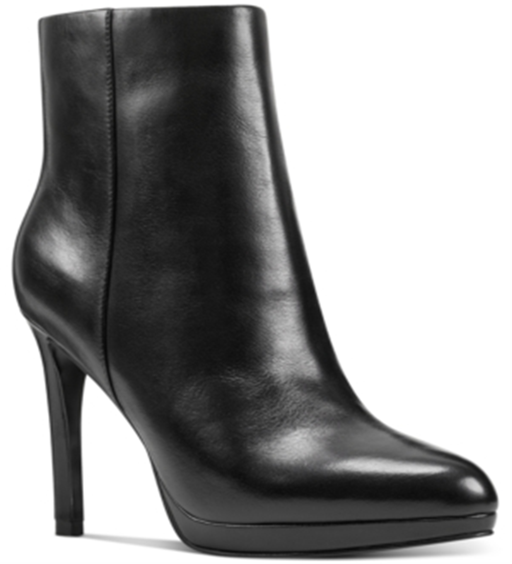 Nine West Womens Black Platform Padded Querida Almond Toe Stiletto Zip-up Leather Booties Size 9 M