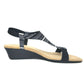 Alfani Womens Black Striped Paddeed Stretch T-Strap Vacanzaa Round Toe Wedge Slip on Sandals 6 M