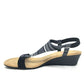 Alfani Womens Black Striped Paddeed Stretch T-Strap Vacanzaa Round Toe Wedge Slip on Sandals 6 M