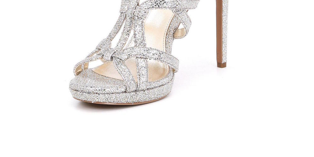 Michael Michael Kors Womens Sandra Platform Leather Open Toe Special Occasion Silver Size 8.5 M