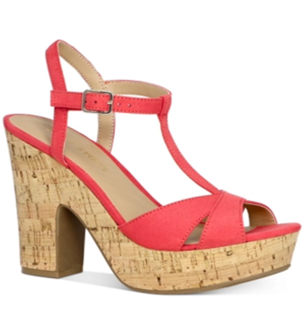 Sun Stone Women's Jamie T-Strap Platform Dress Sandals Red Size 5 M