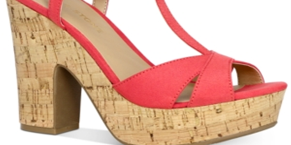 Sun Stone Women's Jamie T-Strap Platform Dress Sandals Red Size 5 M