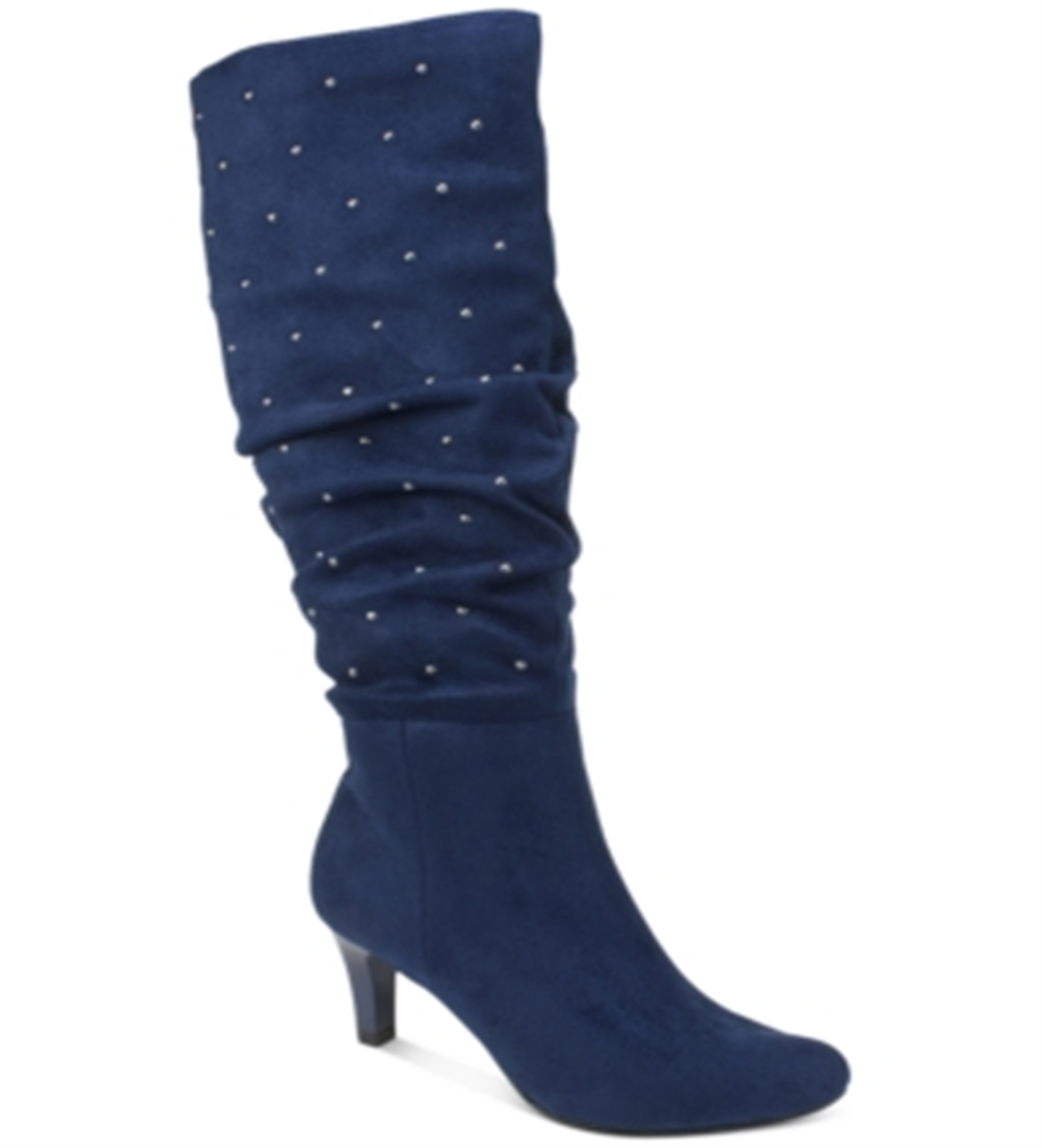 Rialto Women's Canoe Stud Trim Ruched Boots Blue Size 9 M
