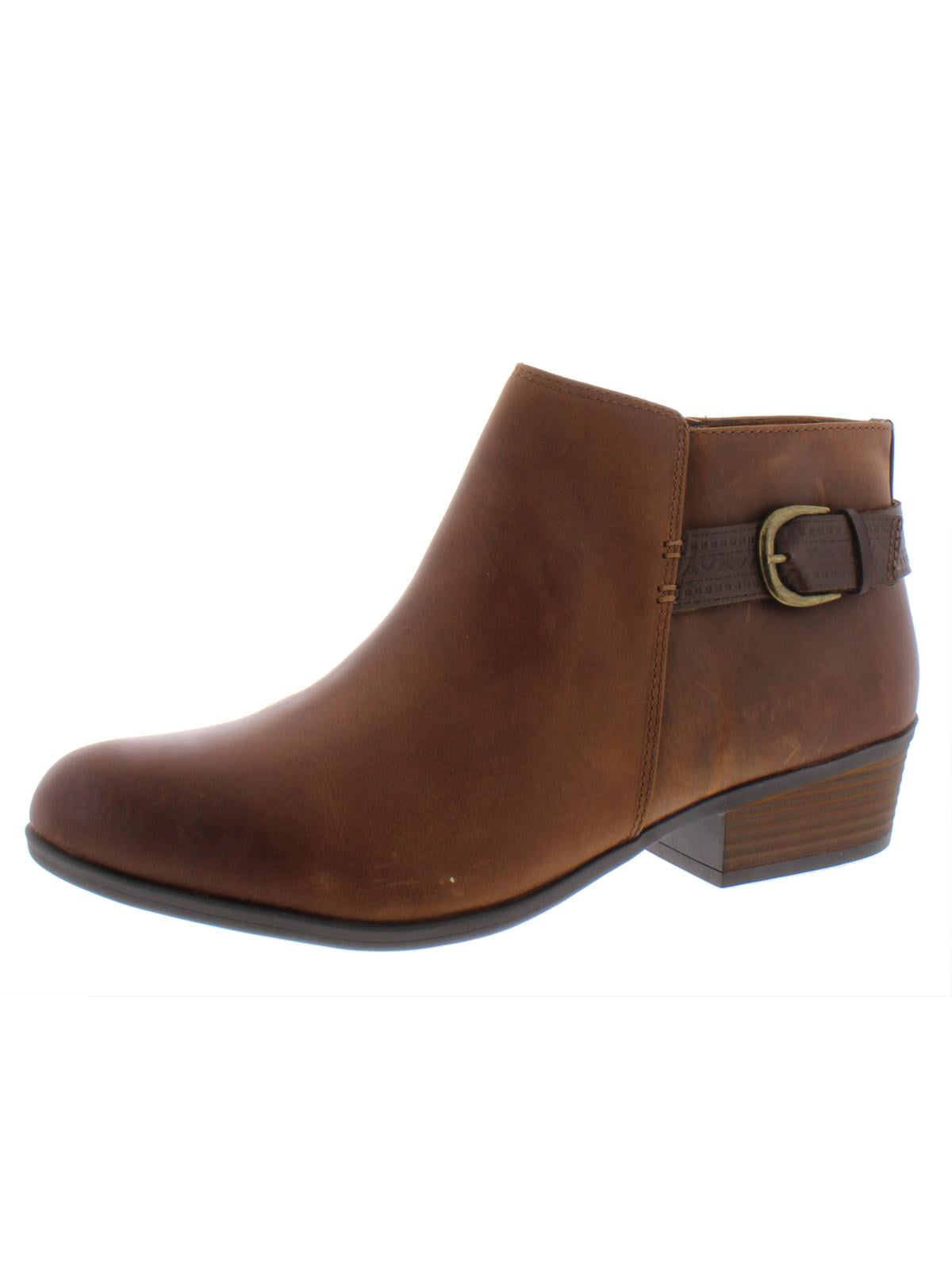 Clarks Women's Addiy Kara Leather Block Heel Ankle Boots Tan Brown Size 6 M