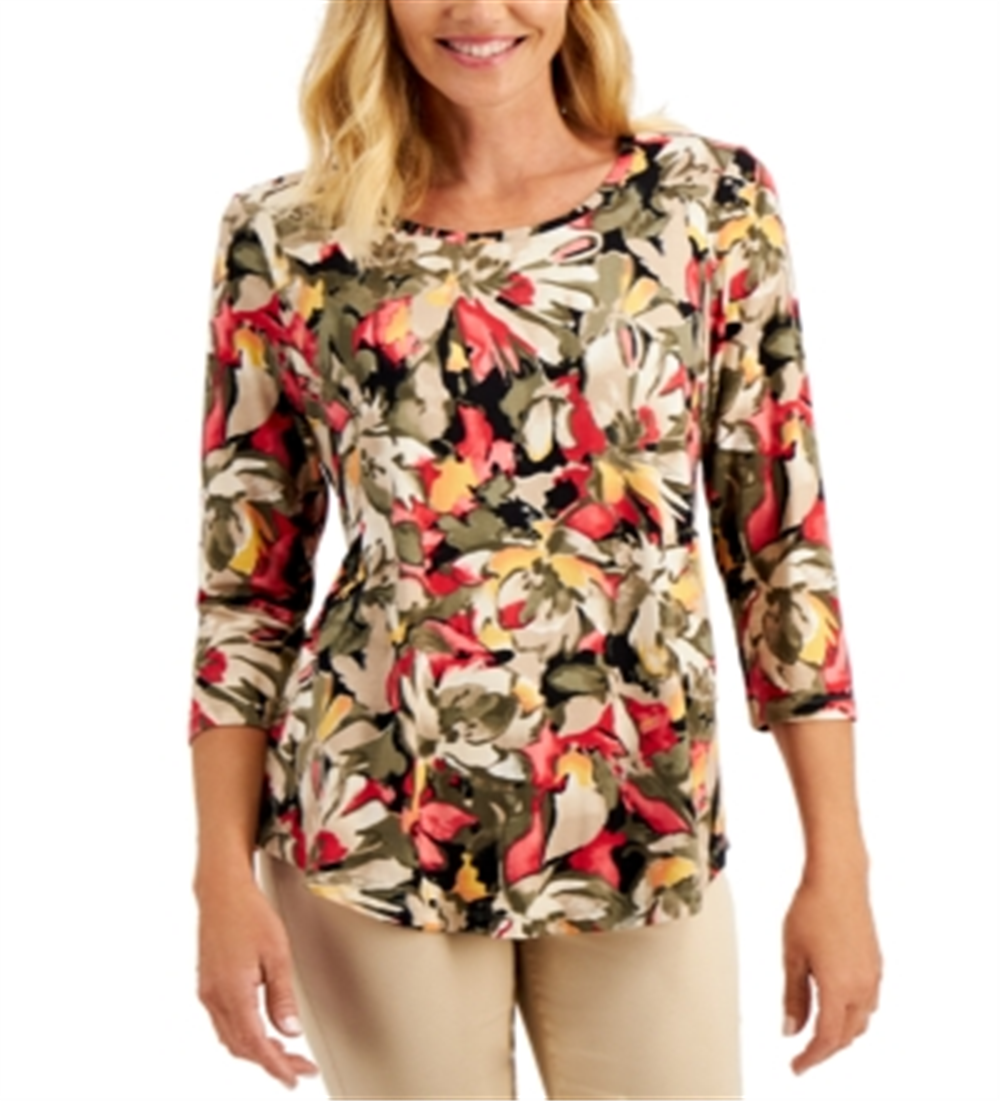 JM Collection Women's 3/4 Sleeve Top Green Size X-Small