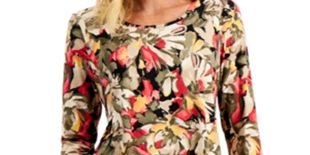 JM Collection Women's 3/4 Sleeve Top Green Size X-Small