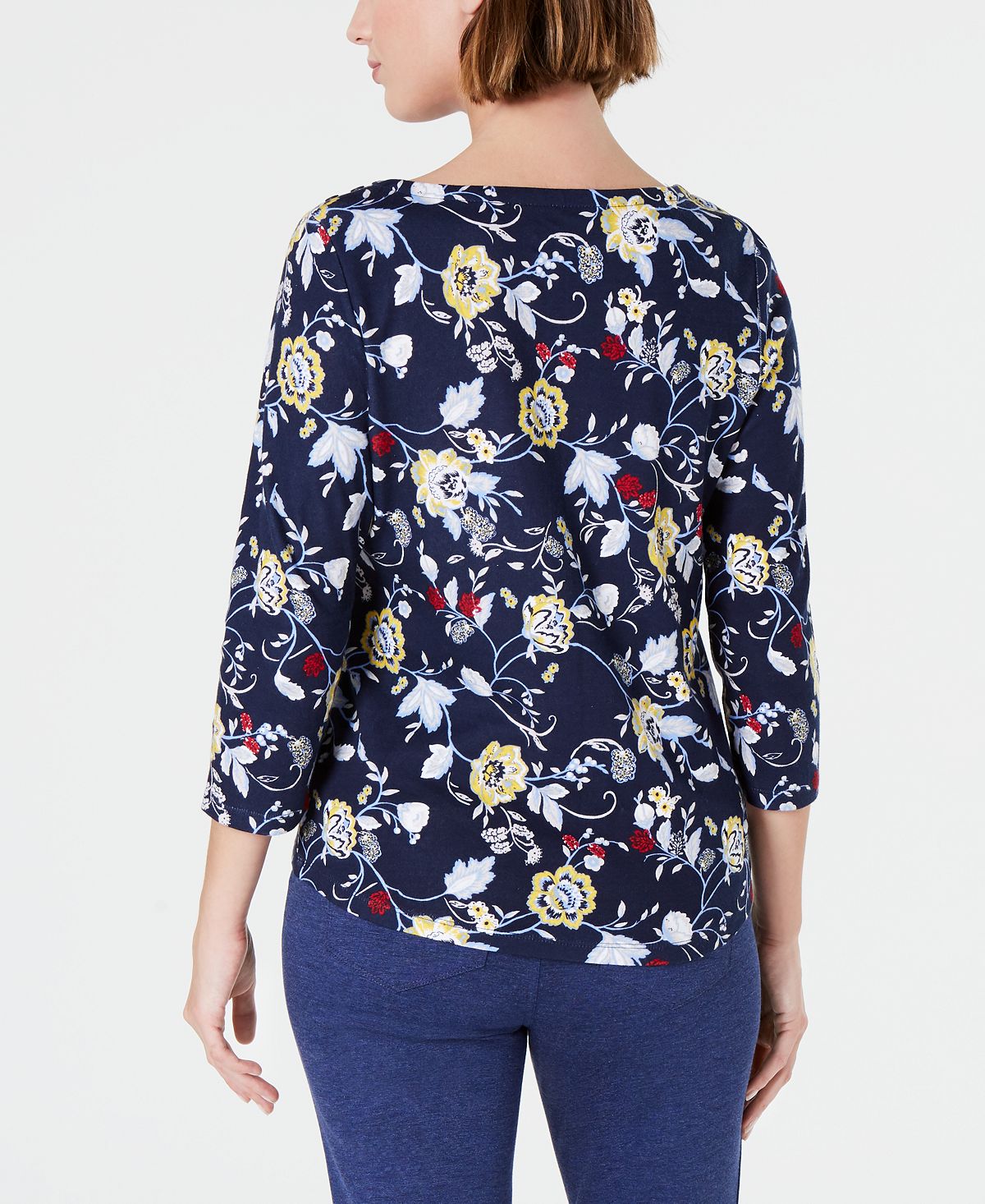 Charter Club Women's Printed Cotton Boat-Neck Top Blue Size 2XL