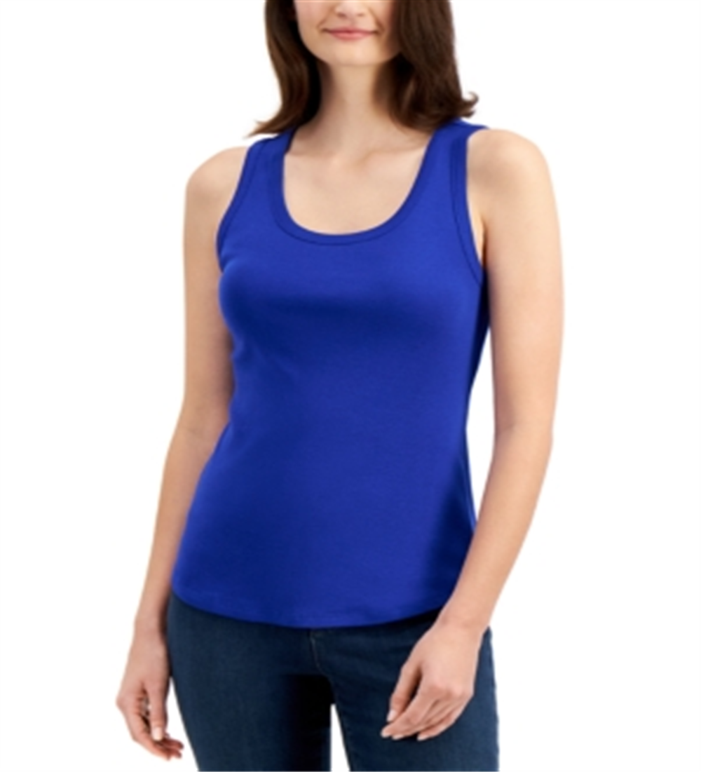 Charter Club Women's Supima Cotton Scoop Neck Tank Top Blue Size Medium